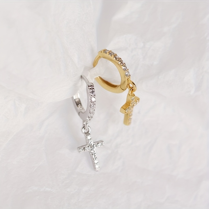 Men's Full Rhinestone Cross Zircon Earrings